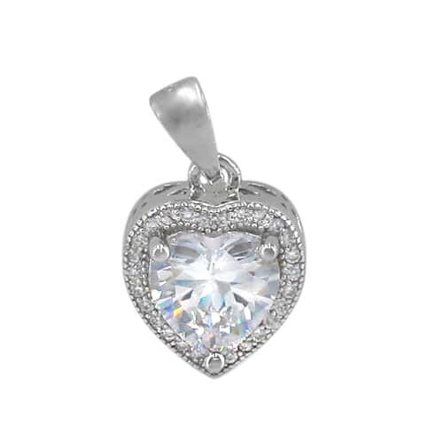 Sterling Silver With Rhodium Heart Pendant, 12X11mm Frame