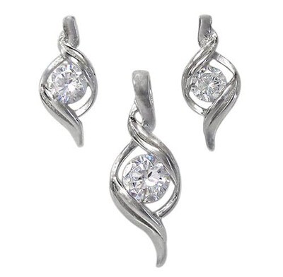 Sterling Silver With Rhodium Set, 15X7mm Earrings And 23X8mm Pendant