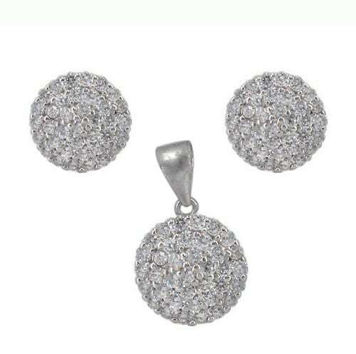 Sterling Silver With Rhodium Set, 8mm Earrings And 10mm Pendant