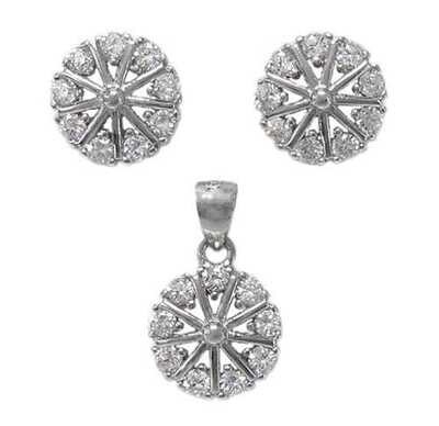 Sterling Silver With Rhodium Set, 10mm Earrings And 10mm Pendant