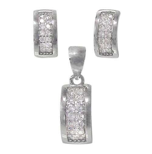 Sterling Silver With Rhodium Set, 9X4mm Earrings And 11X6mm Pendant