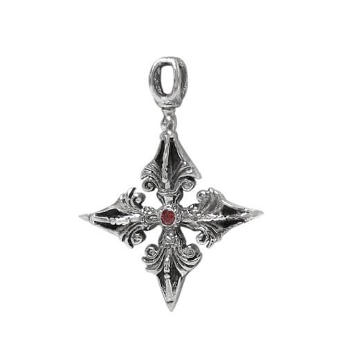 Sterling Silver, Vajra Pendant With 1mm Faceted Cubic Zirconia. Approximate Pendant Size: 25mm L X 23mm W X 5mm T