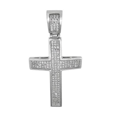 Sterling Silver With Rhodium, 33X22mm Cross Pendant With Cubic Zirconia