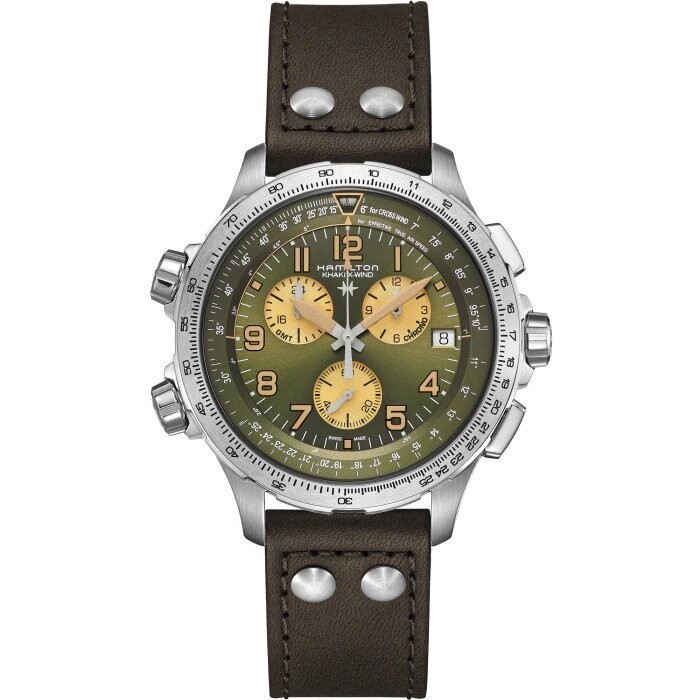 Khaki Aviation Green Dial 46MM X-Wind GMT Chronograph Quartz H77932560