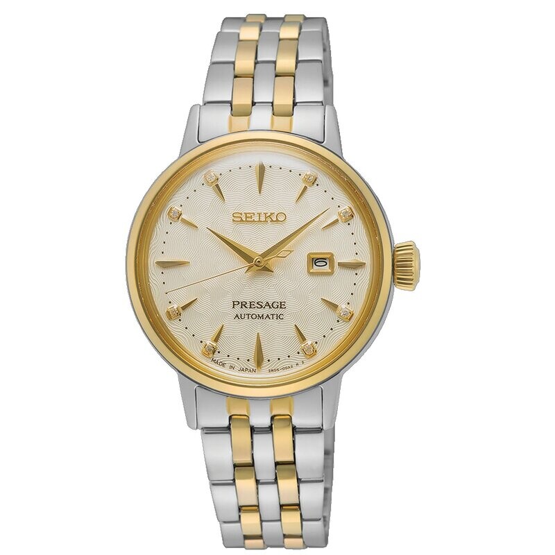 Seiko Presage Yellow Dial 30MM Cocktail Time &#39;White Lady&#39; Diamond Twist Automatic SRE010