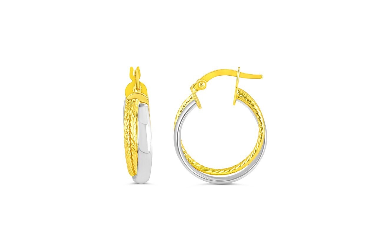 10KT Yellow &amp; White Gold Polished Hoop Earrings