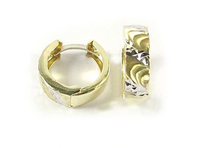 10K Yellow Gold &amp; White Gold Shimmer Cut Huggy Earrings
