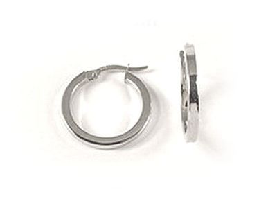 10K White Gold Polished Square Tube Hoop Earrings