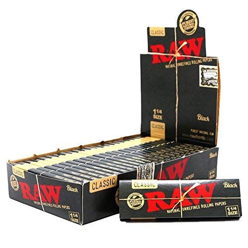 RAW Classic 1 1/4 Size Natural Unrefined Ultra Thin 79mm Rolling Papers, Black, 24 Count RAW Classic 1 1/4 Size Natural Unrefined Ultra Thin 79mm Rolling Papers, Black, 24 Count