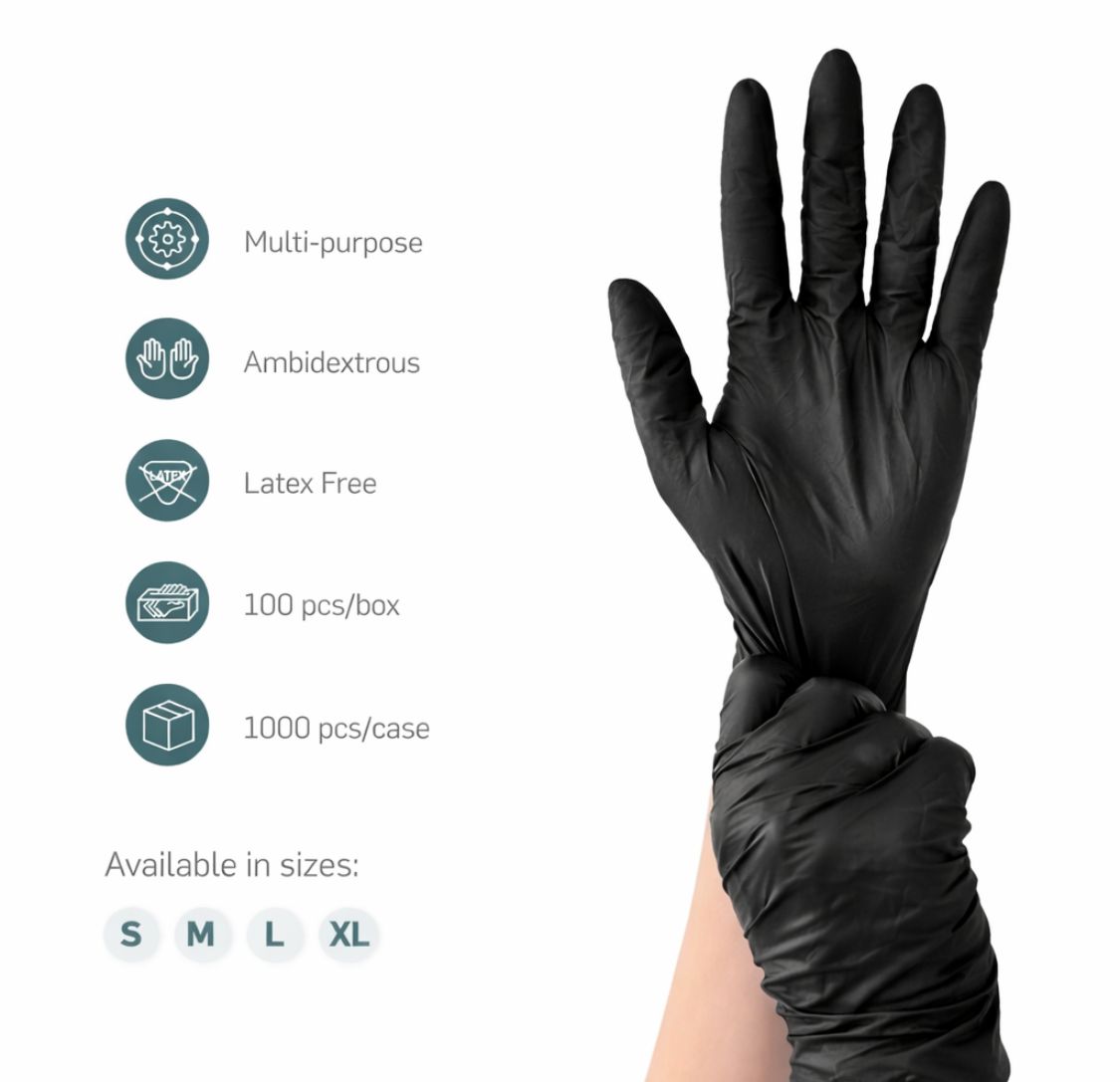 Black Nitrile Gloves, Powder-free, Latex free, Disposable Multipurpose Gloves, Ambidextrous, Extra Large (XL), 100 count