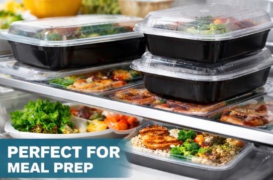 24 oz Rectangular Meal Prep Containers – Black Base with Clear Lid (150 Pack)