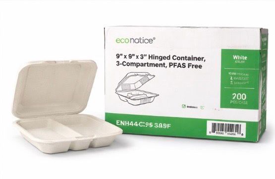 9” x 9” x 3” Hinged Food Containers – 3 Compartment (200/Case)