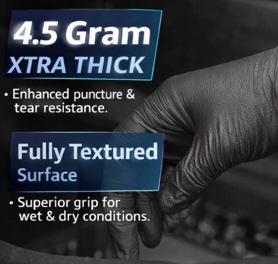 Xtra Thick Nitrile Gloves, 4.5g, Fully Textured, Powder-Free, Latex-Free, Disposable, Size Large, 100 Count