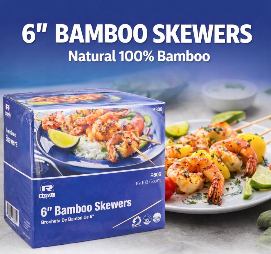 6 Inch Bamboo Skewers – 1,600 Count (16 x 100) – Natural, Biodegradable, Food Safe Wooden Sticks for Grilling, Appetizers, Fruit, Kabobs &amp; BBQ