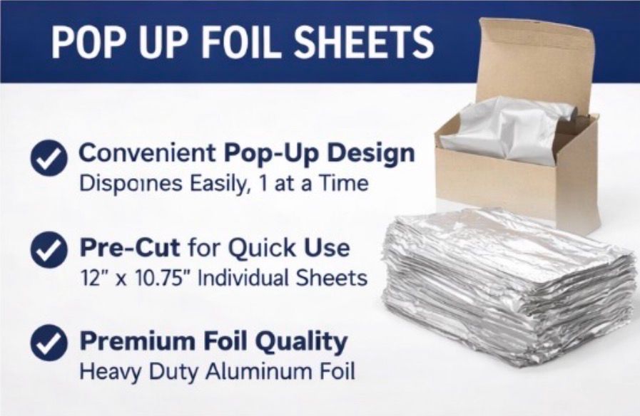 Foil Sheets 12” x 10.75” – 1000 Count (6 Boxes x 500 Sheets) – Pre-Cut Aluminum Foil Sheets, Heavy Duty, Food Service &amp; Kitchen Use