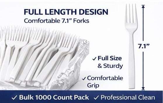 Plastic Forks – 1000 Count – White Disposable Utensils, Strong &amp; Durable for Food Service, Catering, Parties &amp; Takeout