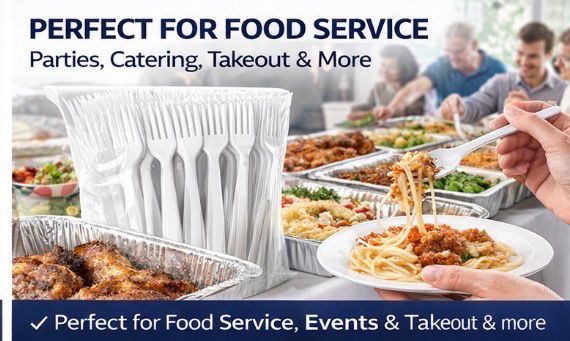 Plastic Forks – 1000 Count – White Disposable Utensils, Strong &amp; Durable for Food Service, Catering, Parties &amp; Takeout