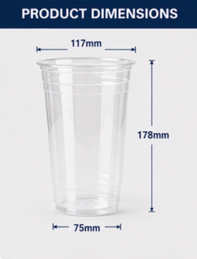 32 oz Clear PET Eco-Friendly Cups – Heavy Duty Disposable Cold Drink Cups (600 Count)