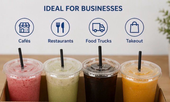 107mm Clear PET Flat Lids with Straw Slot – 1000 Count