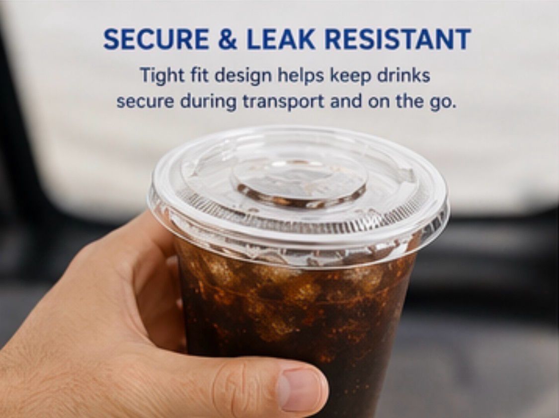 107mm Clear PET Flat Lids with Straw Slot – 1000 Count