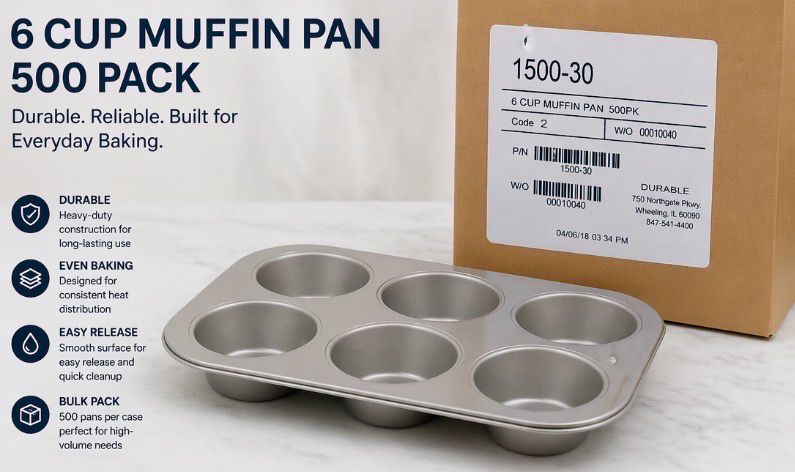 6-Cup Muffin Pan – Heavy Duty Nonstick Bakeware (500 Count)