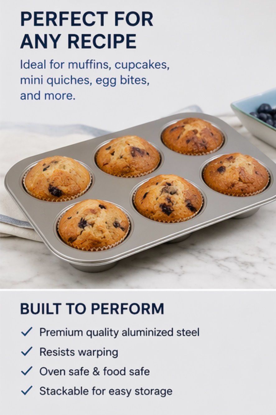 6-Cup Muffin Pan – Heavy Duty Nonstick Bakeware (500 Count)