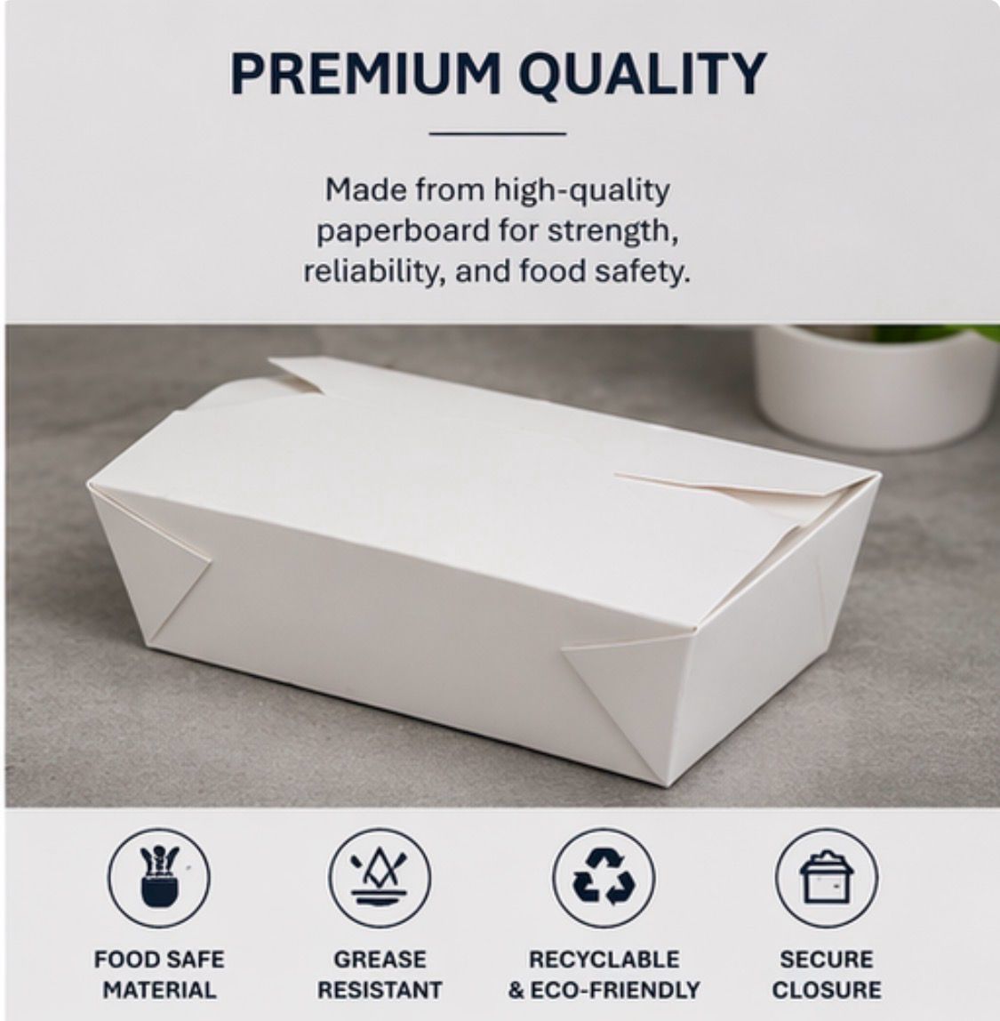 Folded Takeout Boxes #3 – 76 oz Disposable Food Containers (200 Per Case)