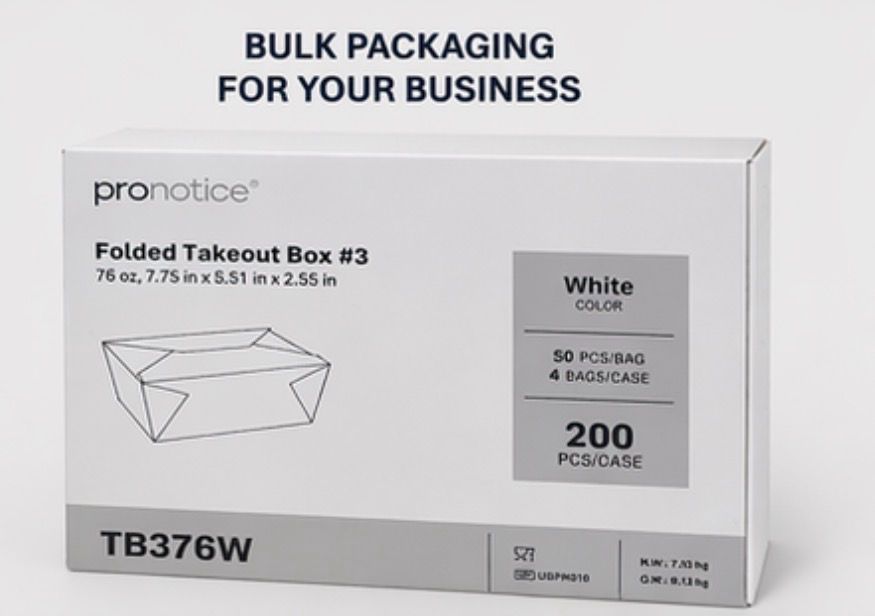 Folded Takeout Boxes #3 – 76 oz Disposable Food Containers (200 Per Case)