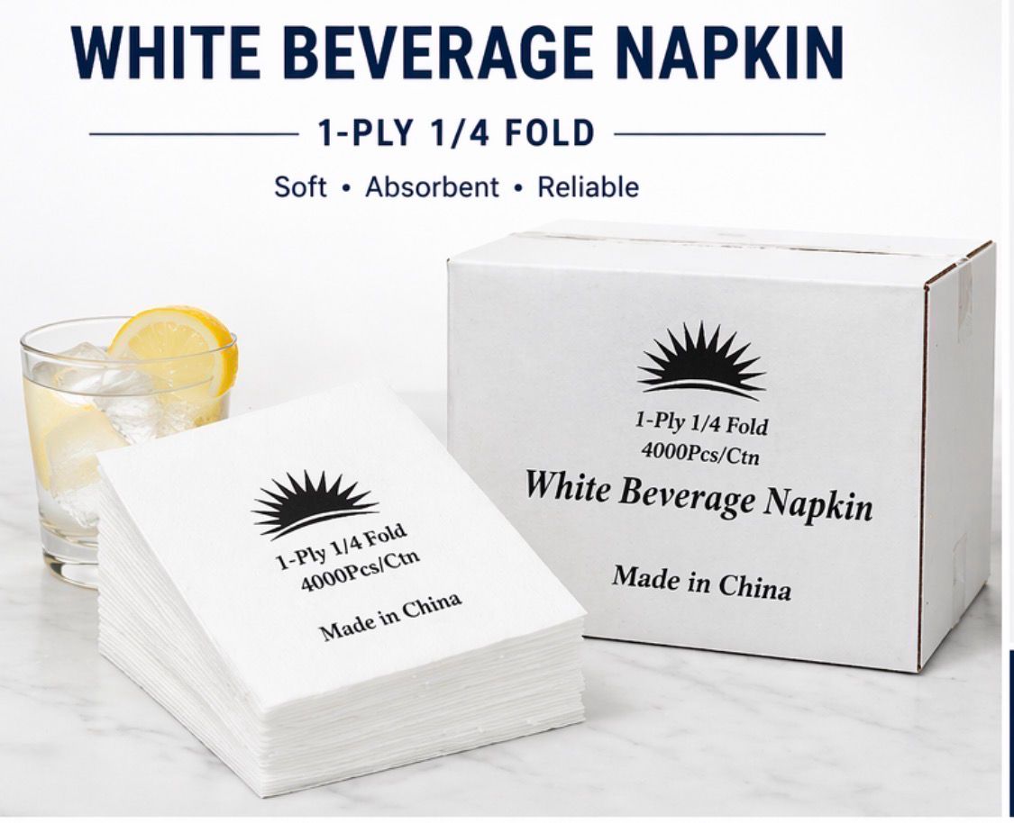 White Beverage Napkins – 1-Ply 1/4 Fold Disposable Napkins (4000 Per Container)