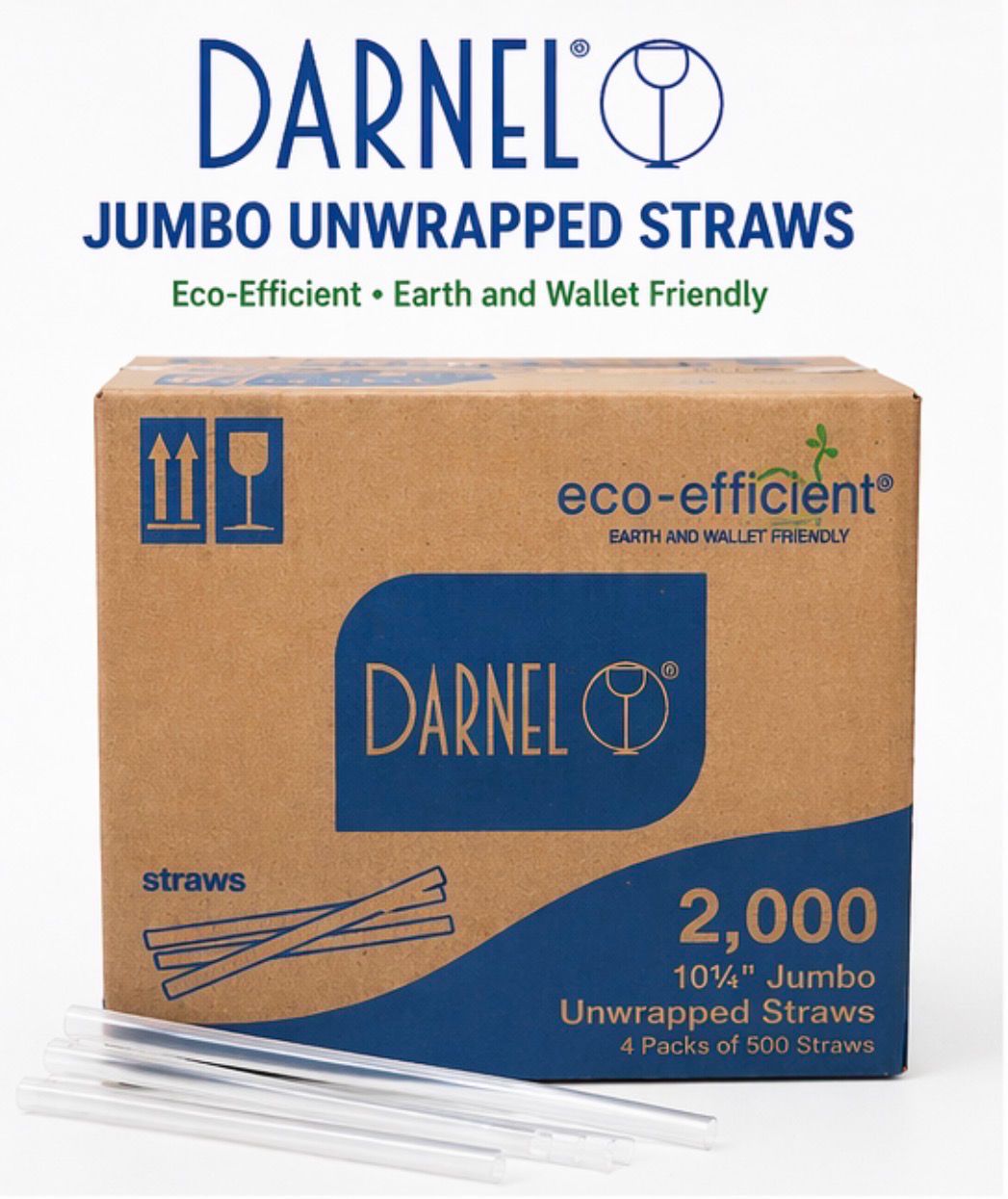 Darnel Jumbo Unwrapped Straws – 10¼” Clear Plastic Straws (2000 Count Bulk Case)