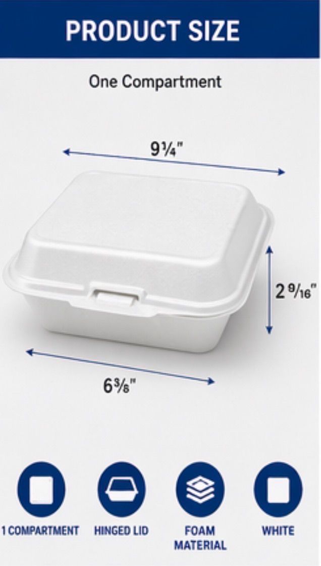 Dart Performer Foam Hinged Lid Containers – 1 Compartment Takeout Boxes (200 Count)