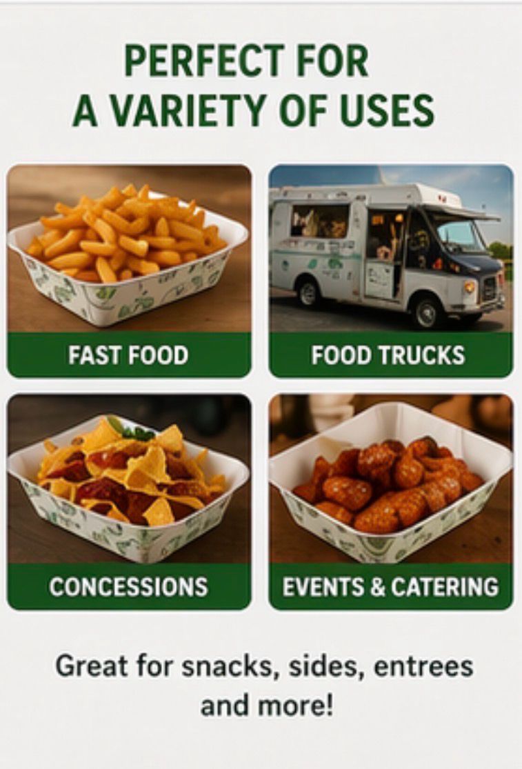 3 lb Poly-Coated Food Trays, Grease-Resistant Disposable Serving Trays, Kant-Leek Food Trays for Fast Food, Catering &amp; Takeout 2 PACKS OF 250 (500 TOTAL)