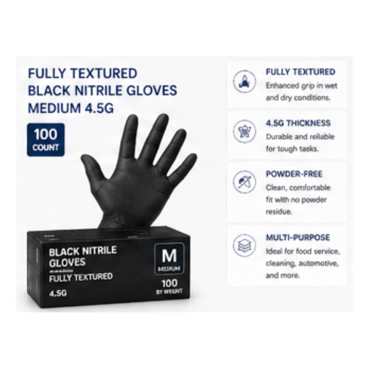 Fully Textured Black Nitrile Gloves – Medium (1000 Count)