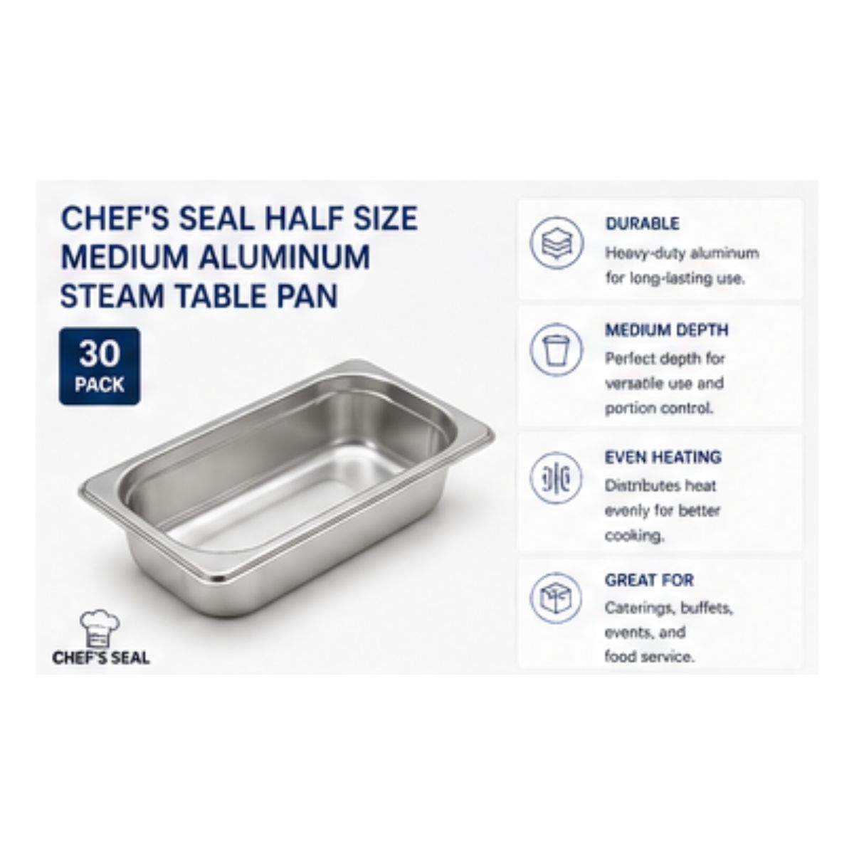 Chef's Seal Half Size Medium Aluminum Steam Table Pan (50 Pack)