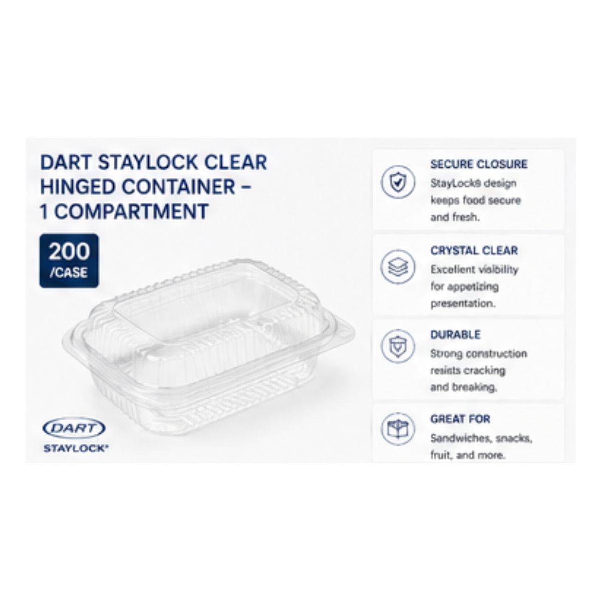 Clear Hinged Container – 1 Compartment 8.25”x 8.25”x 3” (200/Case)