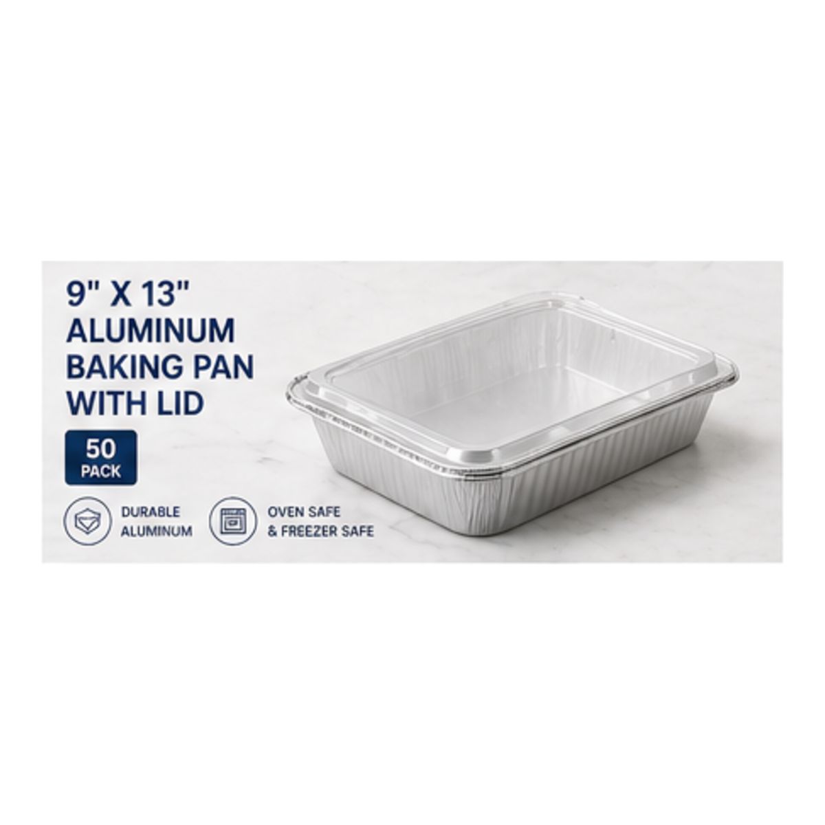 9" x 13" Aluminum Baking Pan with Lid (50 Pack)