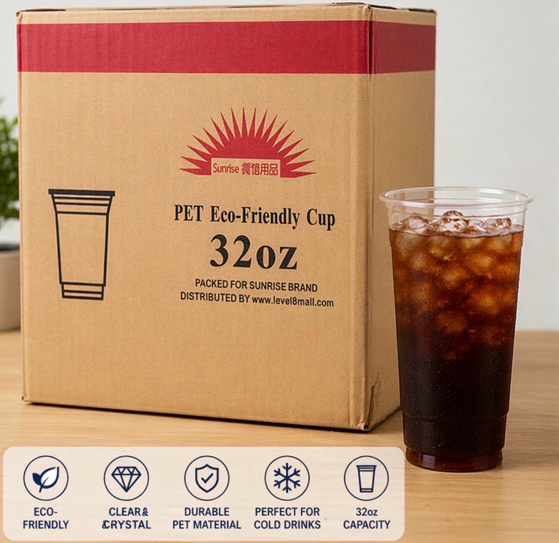 32 oz Clear PET Cups – Heavy Duty Cold Drink (600 Count)