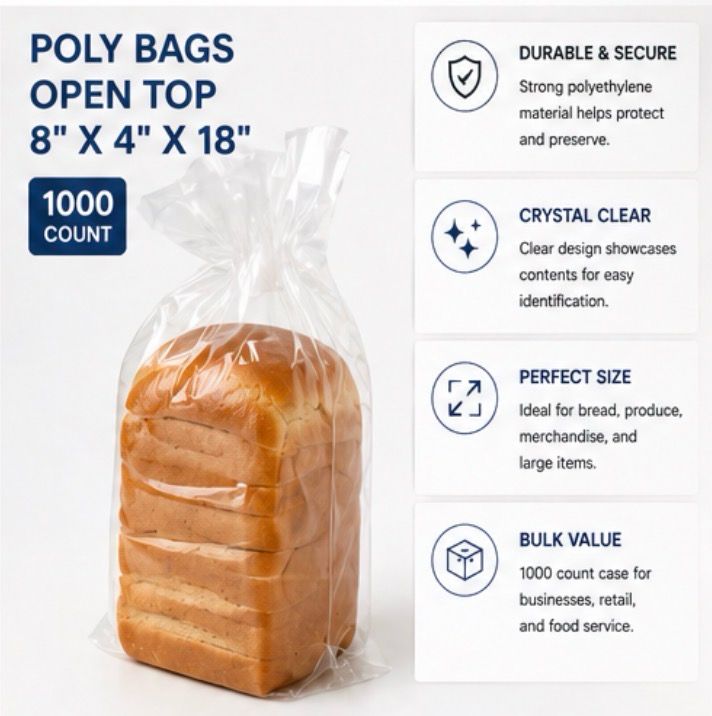 Poly Bags – Open Top 8" x 4" x 18" (1000 Count)
