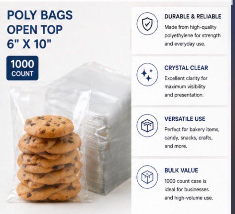 Poly Bags – Open Top 6"x 3” x 10" (1000 Count) 1.5 Mil
