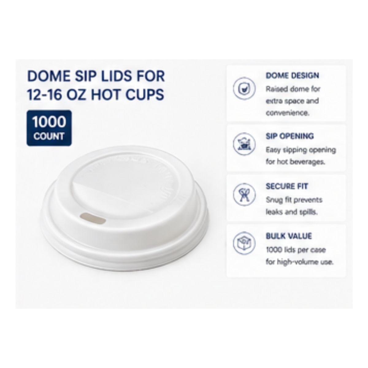 Dome Sip Lids for 12-16 oz Hot Cups (1000 Count)