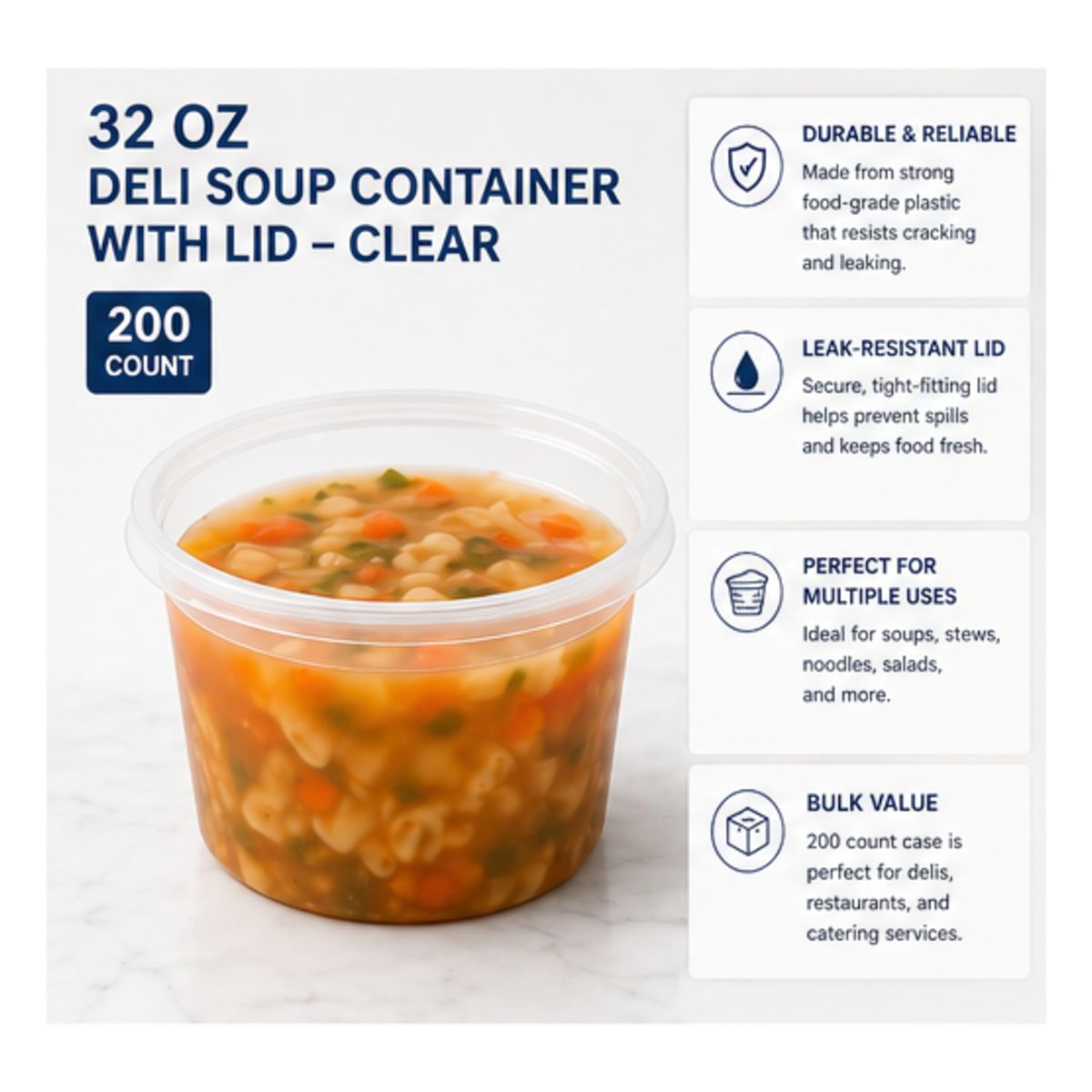 32 oz Deli Soup Container with Lid – Clear (240 Count)