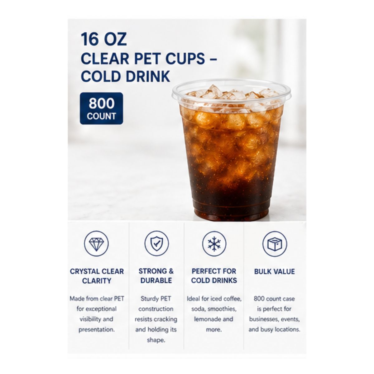 16 oz Clear PET Cups – Cold Drink (1000 Count)