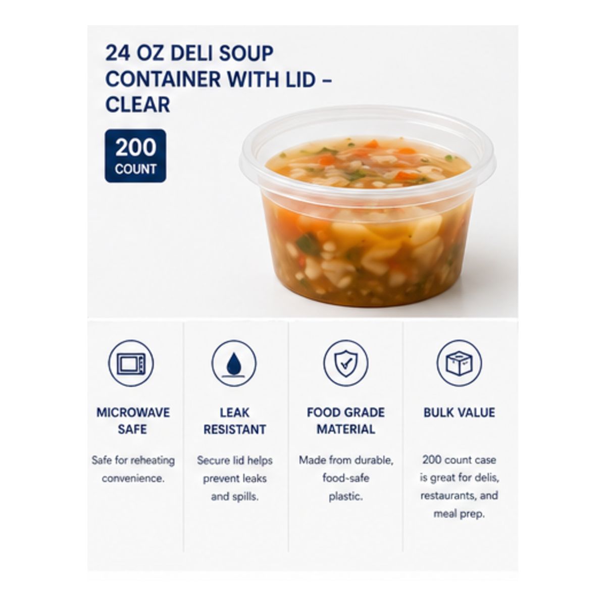 24 oz Deli Soup Container with Lid – Clear (240 Count)