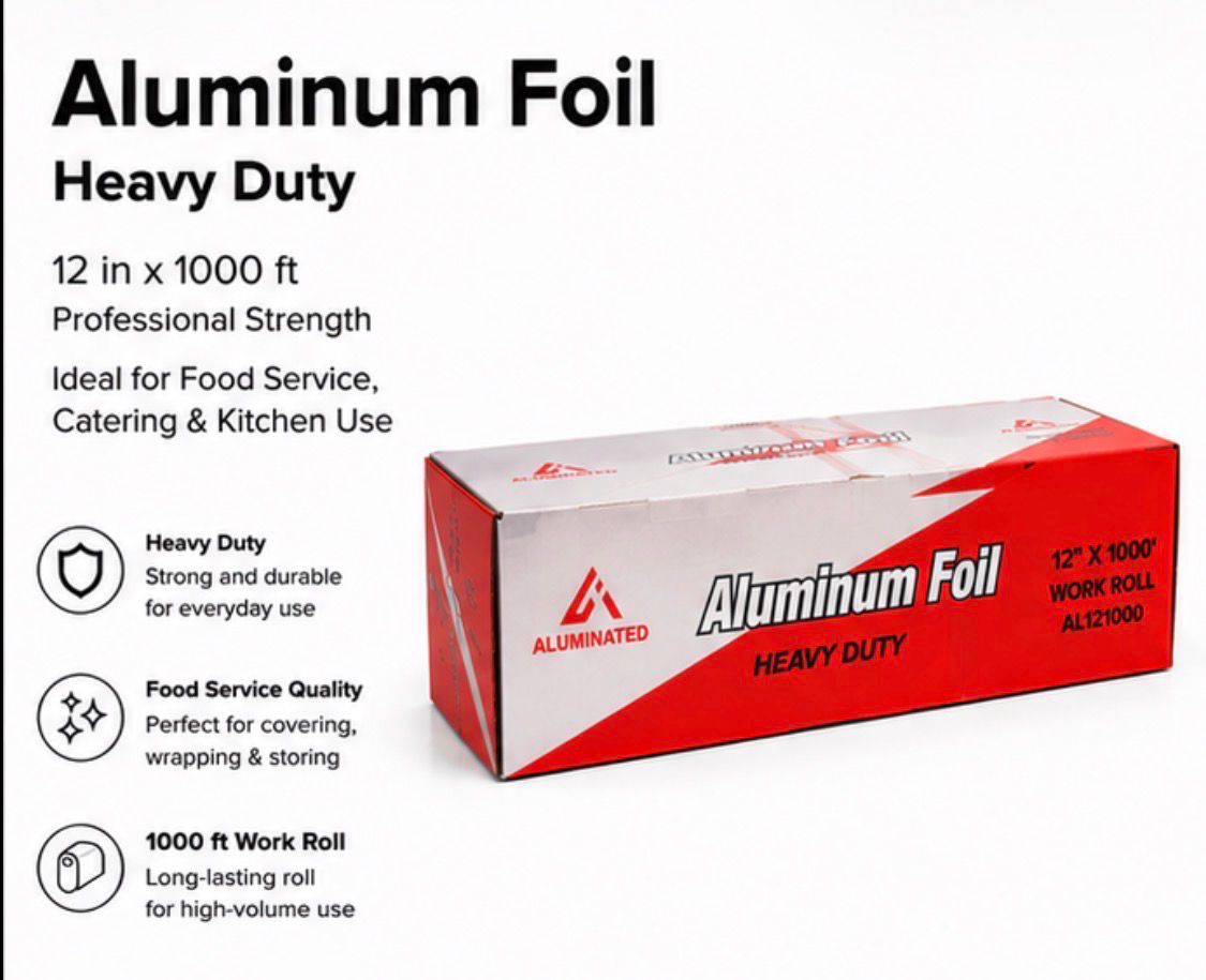 Heavy Duty Aluminum Foil Roll – 12” x 1000’