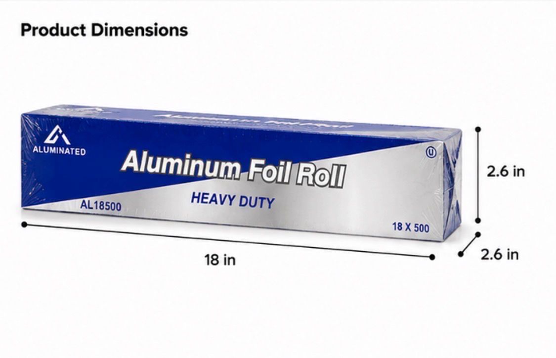 Heavy Duty Aluminum Foil Roll – 18” x 500”