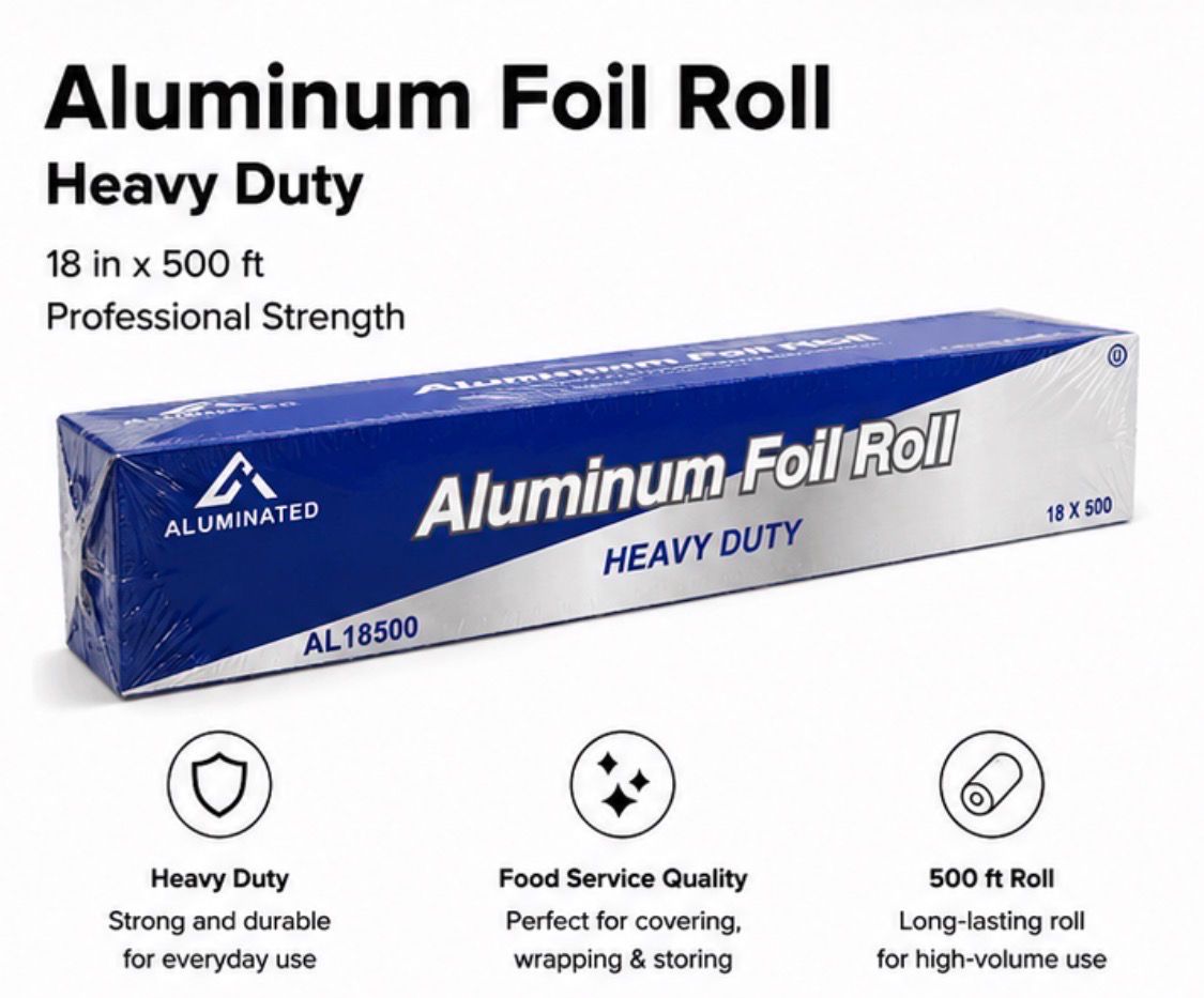 Heavy Duty Aluminum Foil Roll – 18” x 500”