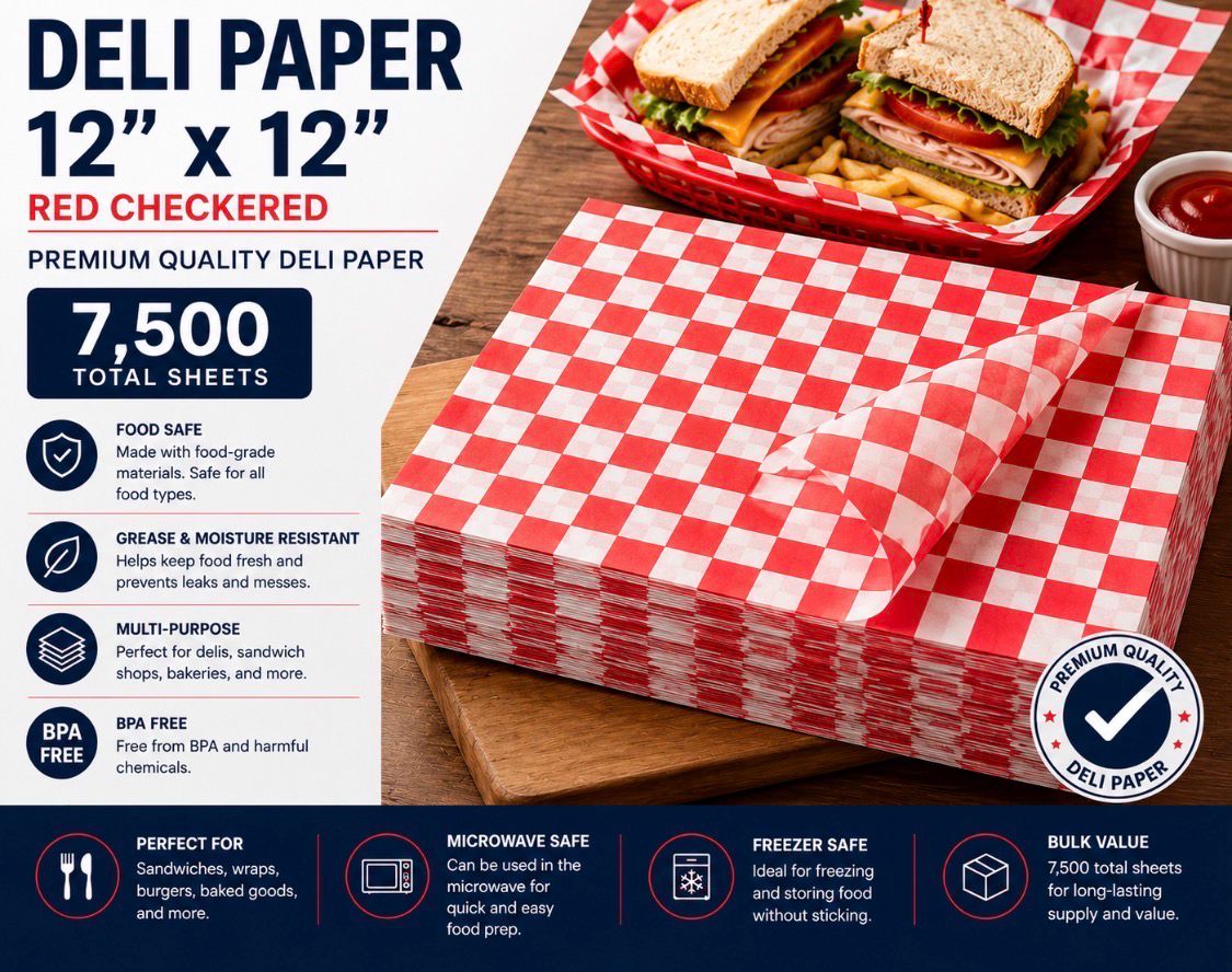 Red Checkered Deli Paper 12 X 12” (7500 Count)