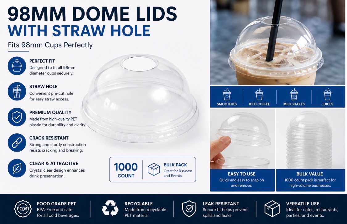 98mm Dome Lids Straw Hole