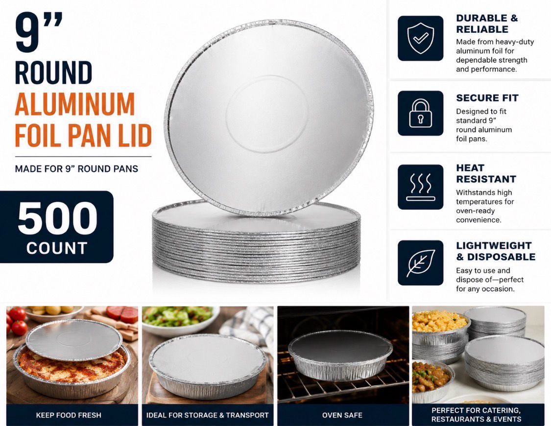 9” Round Aluminum Foil Pan Lid (500 Count)