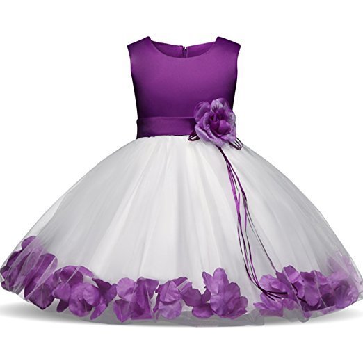 Vestido de novia con moños y pétalos de flores, estilo tutú, para niña